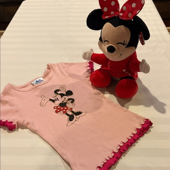 Pink Minnie Mouse Med T-Shirt and Ty Minnie Mouse 14” (from bow to toe) Stuffy - Picture 1 of 16